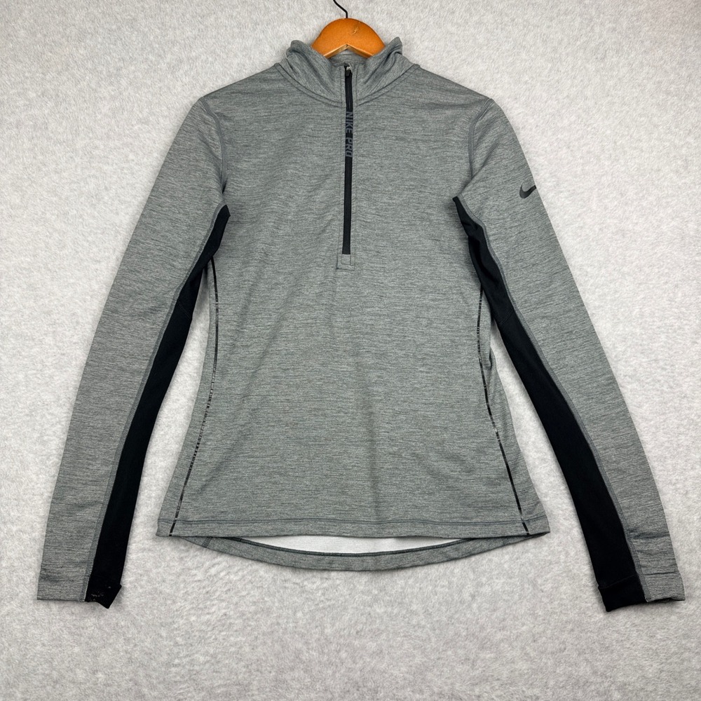 Nike Pro Hyperwarm 1/4 Zip Pullover Womens‎ M Gray Black Polyester Spandex *Read